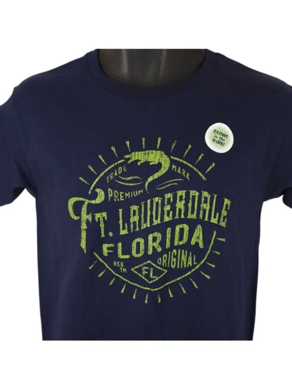 Fort Lauderdale T Shirt Youth Size Medium Blue Glow In The Dark Travel Tee